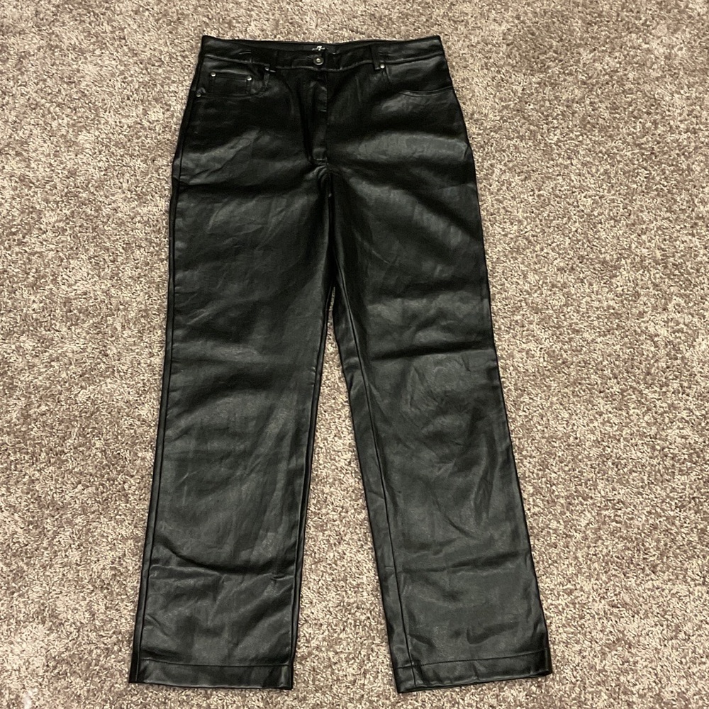 7 For All Mankind Black Leather Look Pants, Size M